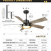 52 in. Black Industrial Remote Control Ceiling Fan and Light, LED Reversible Ceiling Fan, Wood Living Room Ceiling Fan-5-ErisView