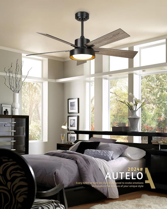 52 in. Black Industrial Remote Control Ceiling Fan and Light, LED Reversible Ceiling Fan, Wood Living Room Ceiling Fan-8-ErisView