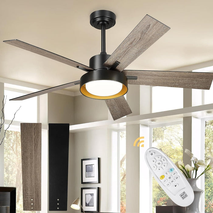 52 in. Black Industrial Remote Control Ceiling Fan and Light, LED Reversible Ceiling Fan, Wood Living Room Ceiling Fan-1-ErisView
