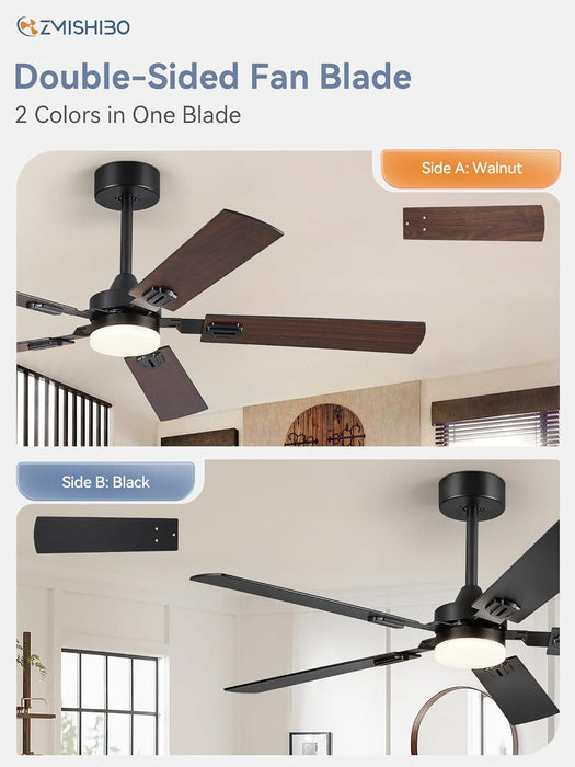 52 in. Black Modern Ceiling Fan, Farmhouse Indoor Outdoor Ceiling Fan with Light and Remote, Quiet Ceiling Fans with Bright LED Light-3-ErisView