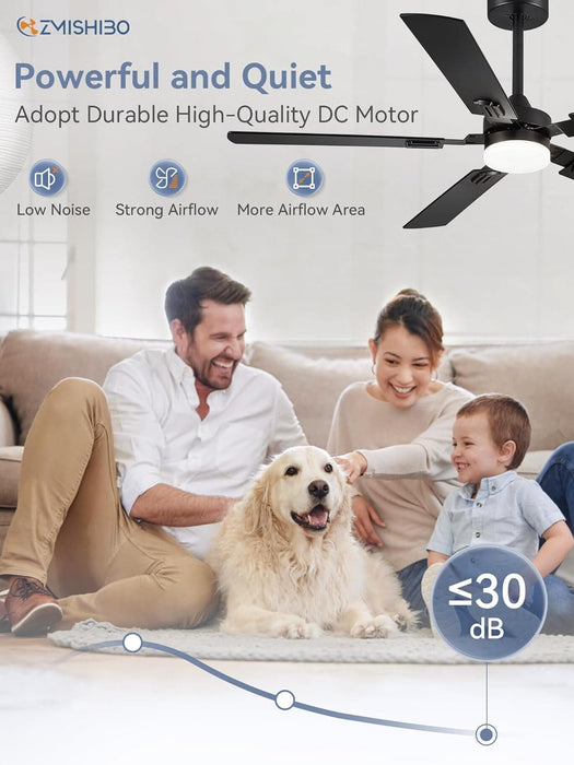 52 in. Black Modern Ceiling Fan, Farmhouse Indoor Outdoor Ceiling Fan with Light and Remote, Quiet Ceiling Fans with Bright LED Light-4-ErisView
