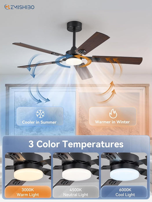 52 in. Black Modern Ceiling Fan, Farmhouse Indoor Outdoor Ceiling Fan with Light and Remote, Quiet Ceiling Fans with Bright LED Light-6-ErisView