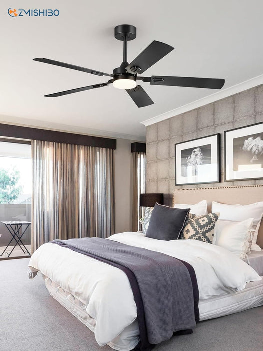 52 in. Black Modern Ceiling Fan, Farmhouse Indoor Outdoor Ceiling Fan with Light and Remote, Quiet Ceiling Fans with Bright LED Light-7-ErisView
