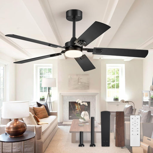 52 in. Black Modern Ceiling Fan, Farmhouse Indoor Outdoor Ceiling Fan with Light and Remote, Quiet Ceiling Fans with Bright LED Light-1-ErisView
