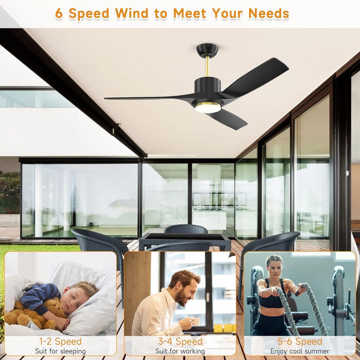 52 in. Black Modern Ceiling Fan with Dimmable LED Light, Farmhouse Wood Ceiling Fan with Light for Patio Gazebo, Simple Ceiling Fan-5-ErisView
