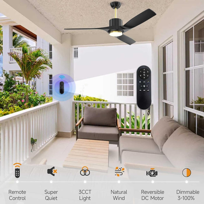 52 in. Black Modern Ceiling Fan with Dimmable LED Light, Farmhouse Wood Ceiling Fan with Light for Patio Gazebo, Simple Ceiling Fan-6-ErisView