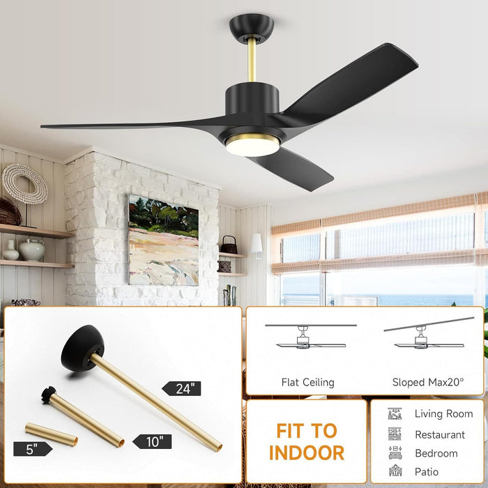 52 in. Black Modern Ceiling Fan with Dimmable LED Light, Farmhouse Wood Ceiling Fan with Light for Patio Gazebo, Simple Ceiling Fan-7-ErisView