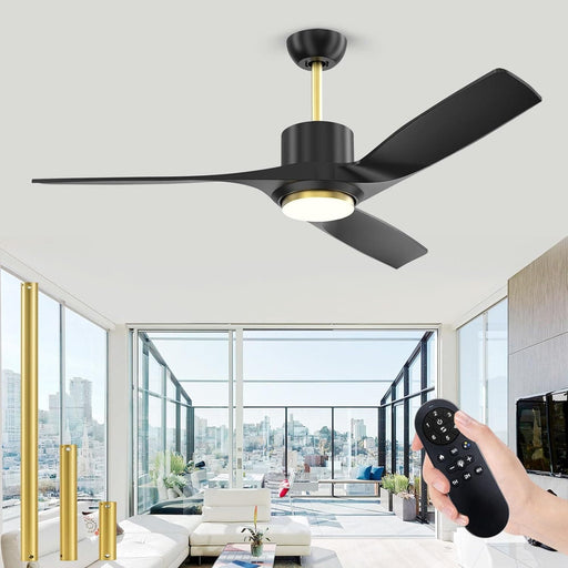 52 in. Black Modern Ceiling Fan with Dimmable LED Light, Farmhouse Wood Ceiling Fan with Light for Patio Gazebo, Simple Ceiling Fan-1-ErisView