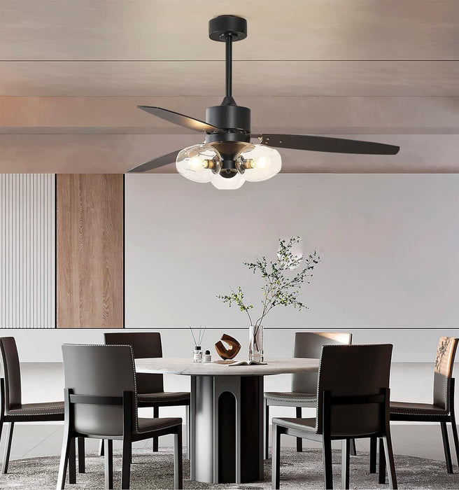 52 in. Black Modern Ceiling Fan with Light and Remote Control, 3 Blades Reversible Ceiling Fan-2-ErisView