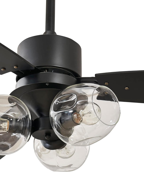 52 in. Black Modern Ceiling Fan with Light and Remote Control, 3 Blades Reversible Ceiling Fan-3-ErisView