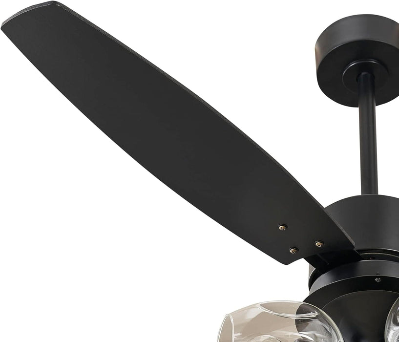 52 in. Black Modern Ceiling Fan with Light and Remote Control, 3 Blades Reversible Ceiling Fan-5-ErisView