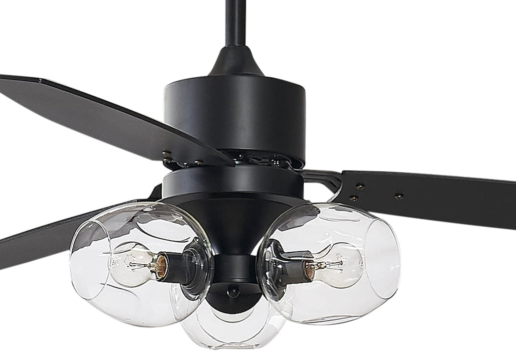 52 in. Black Modern Ceiling Fan with Light and Remote Control, 3 Blades Reversible Ceiling Fan-6-ErisView