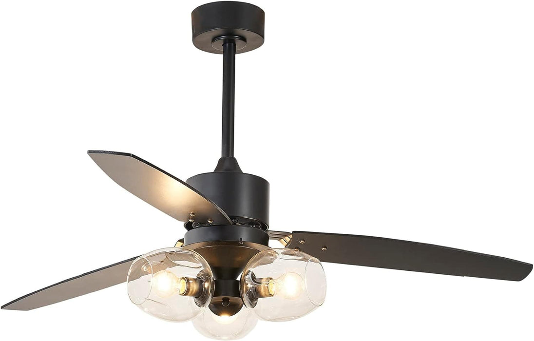 52 in. Black Modern Ceiling Fan with Light and Remote Control, 3 Blades Reversible Ceiling Fan-1-ErisView