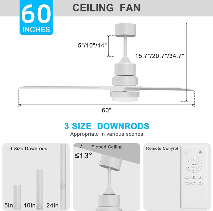 52 in. Black Modern Reversible DC Ceiling Fan, Remote Control Ceiling Fan and Light, Indoor Outdoor Ceiling Fan for Patio Living Room Bedroom-13-ErisView