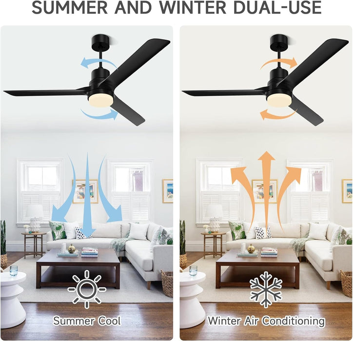 52 in. Black Modern Reversible DC Ceiling Fan, Remote Control Ceiling Fan and Light, Indoor Outdoor Ceiling Fan for Patio Living Room Bedroom-2-ErisView