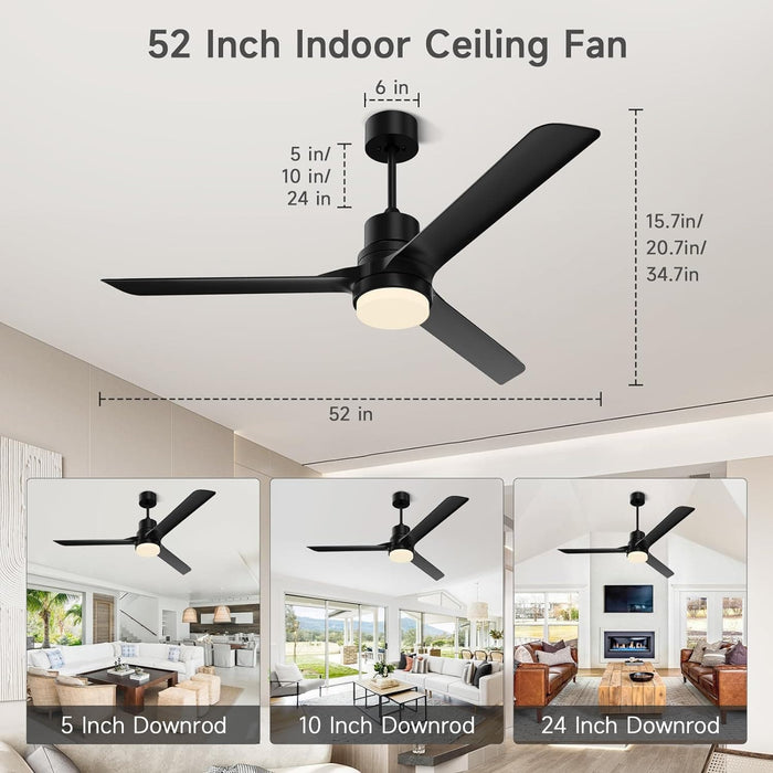52 in. Black Modern Reversible DC Ceiling Fan, Remote Control Ceiling Fan and Light, Indoor Outdoor Ceiling Fan for Patio Living Room Bedroom-3-ErisView