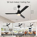 52 in. Black Modern Reversible DC Ceiling Fan, Remote Control Ceiling Fan and Light, Indoor Outdoor Ceiling Fan for Patio Living Room Bedroom-3-ErisView