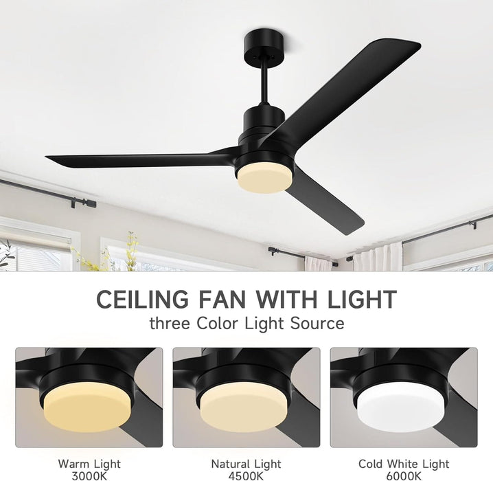 52 in. Black Modern Reversible DC Ceiling Fan, Remote Control Ceiling Fan and Light, Indoor Outdoor Ceiling Fan for Patio Living Room Bedroom-4-ErisView