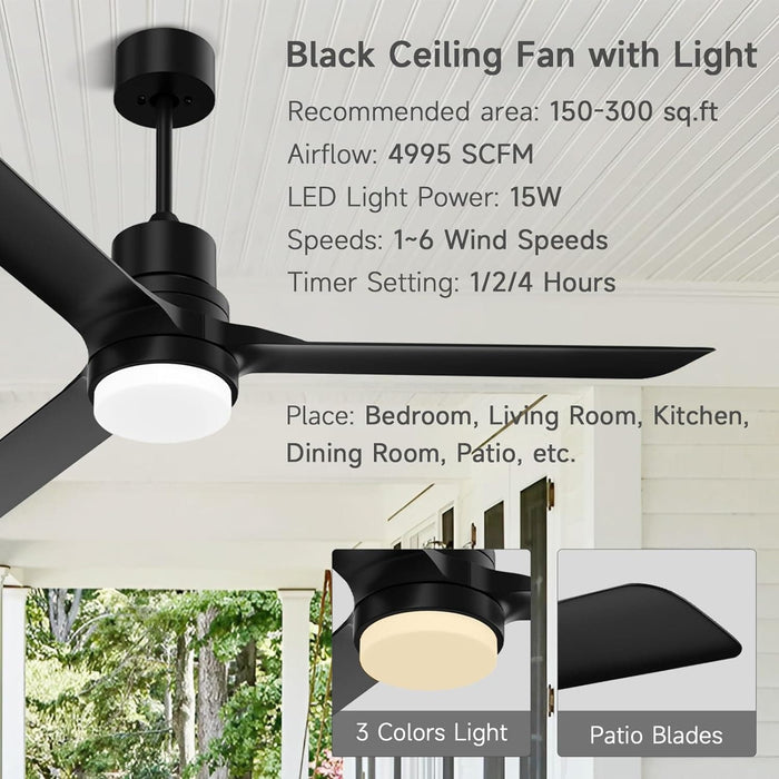 52 in. Black Modern Reversible DC Ceiling Fan, Remote Control Ceiling Fan and Light, Indoor Outdoor Ceiling Fan for Patio Living Room Bedroom-5-ErisView