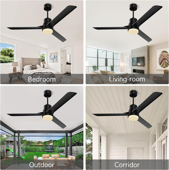 52 in. Black Modern Reversible DC Ceiling Fan, Remote Control Ceiling Fan and Light, Indoor Outdoor Ceiling Fan for Patio Living Room Bedroom-6-ErisView