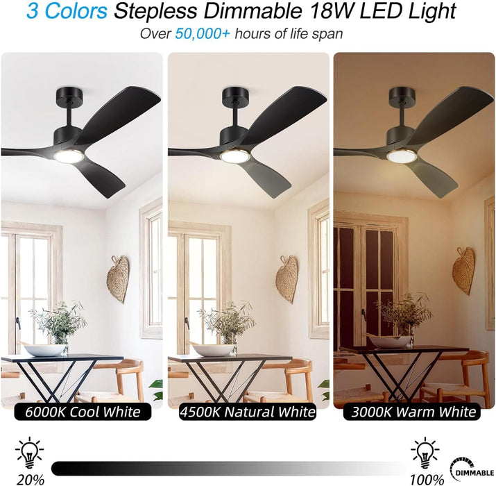 52 in. Black Modern Smart Ceiling Fan with Light for Patio for Living Room Bedroom Dining Room, Remote Control Ceiling Fan and Light-3-ErisView