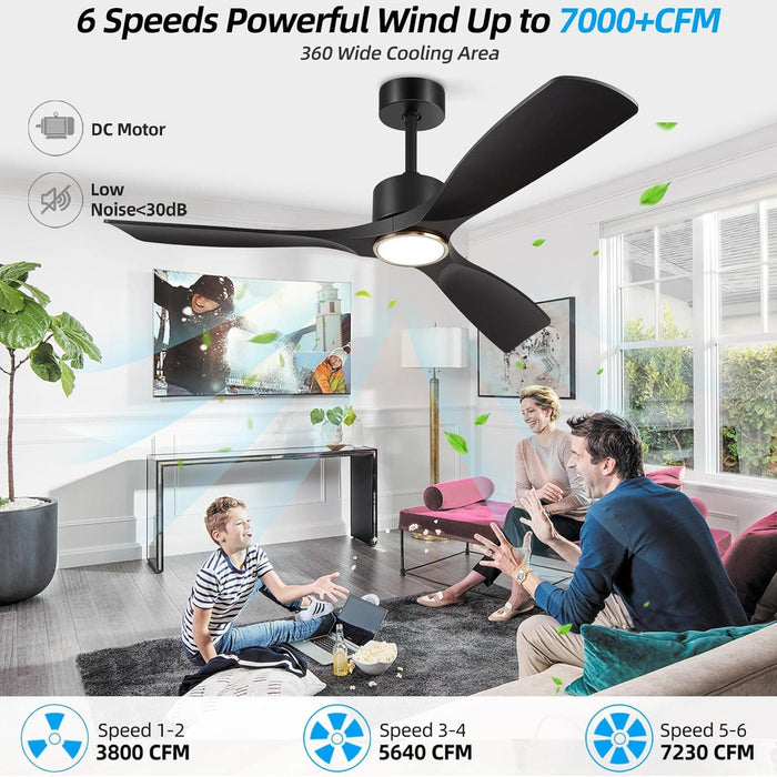 52 in. Black Modern Smart Ceiling Fan with Light for Patio for Living Room Bedroom Dining Room, Remote Control Ceiling Fan and Light-4-ErisView