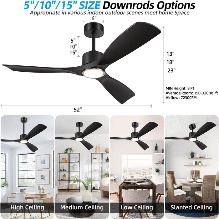 52 in. Black Modern Smart Ceiling Fan with Light for Patio for Living Room Bedroom Dining Room, Remote Control Ceiling Fan and Light-5-ErisView