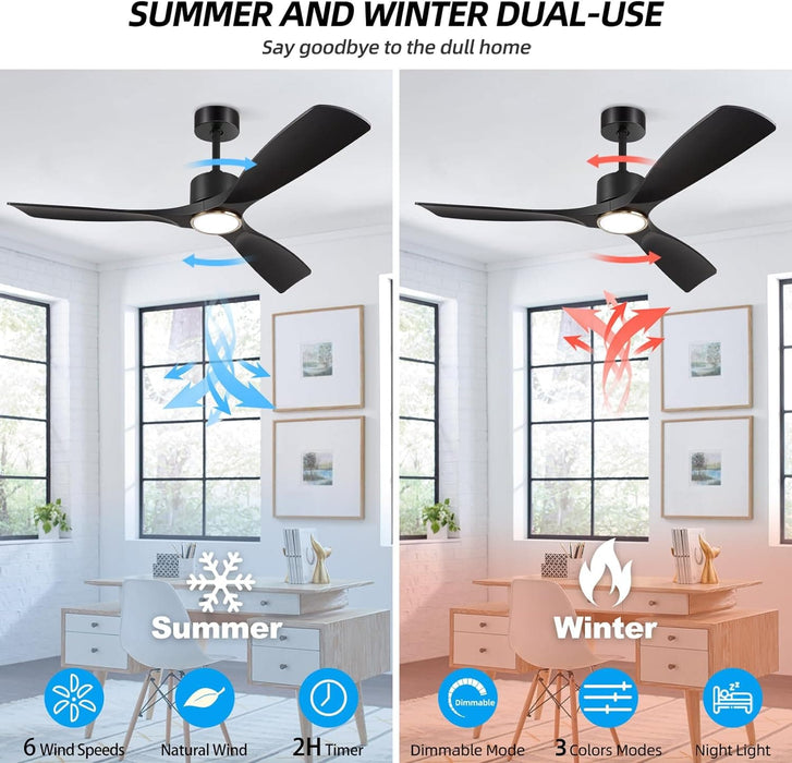 52 in. Black Modern Smart Ceiling Fan with Light for Patio for Living Room Bedroom Dining Room, Remote Control Ceiling Fan and Light-6-ErisView