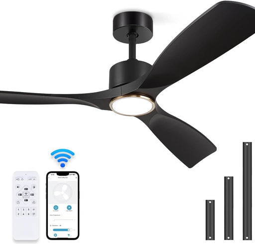 52 in. Black Modern Smart Ceiling Fan with Light for Patio for Living Room Bedroom Dining Room, Remote Control Ceiling Fan and Light-1-ErisView