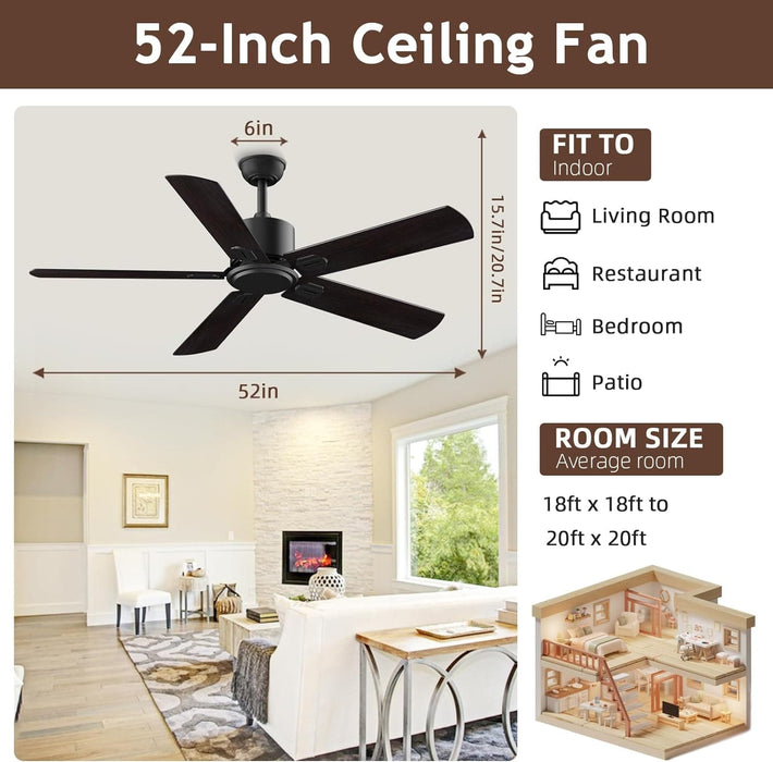 52 in. Black Outdoor Ceiling Fan NO Light for Bedroom Living Room, Remote Control Fan, Stylish Ceiling Fans, 5 Blade Outdoor Patio Fans-6-ErisView