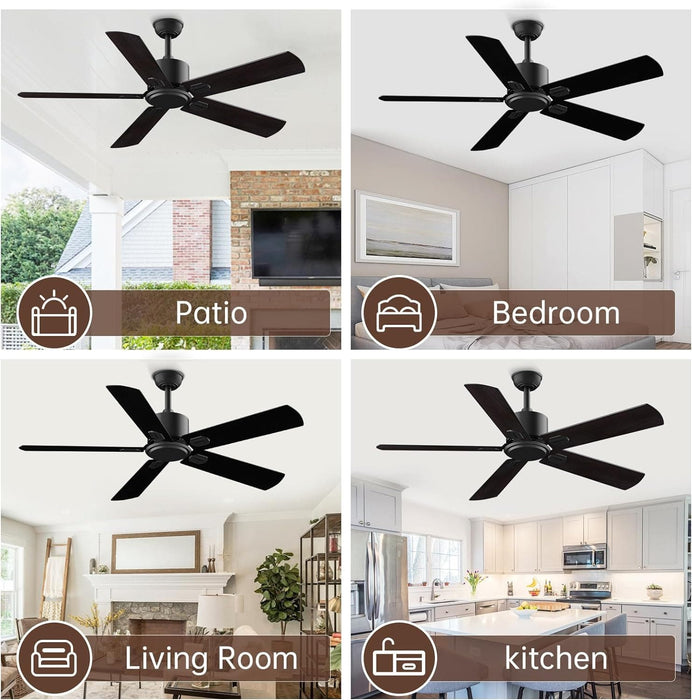 52 in. Black Outdoor Ceiling Fan NO Light for Bedroom Living Room, Remote Control Fan, Stylish Ceiling Fans, 5 Blade Outdoor Patio Fans-7-ErisView