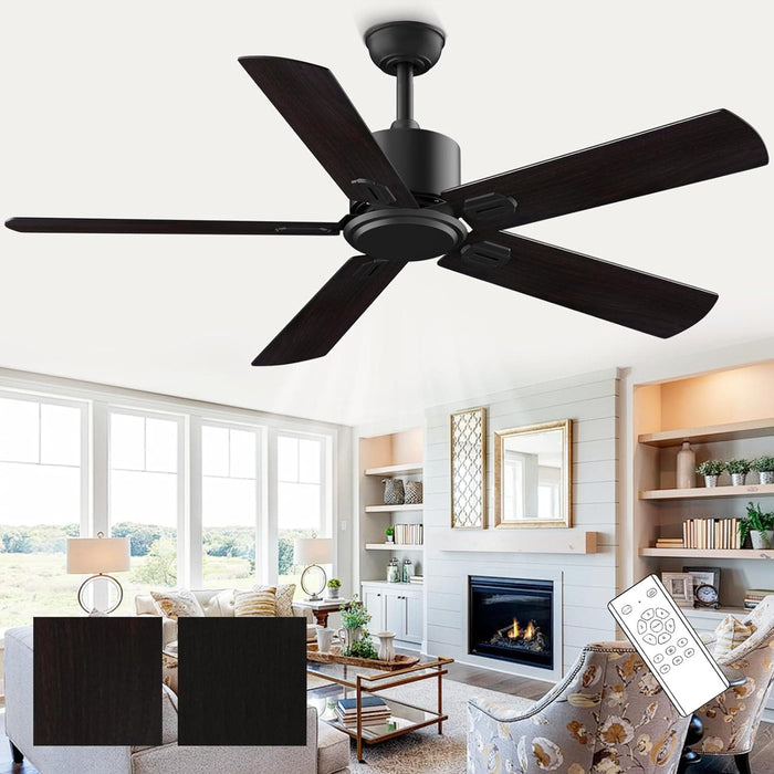 52 in. Black Outdoor Ceiling Fan NO Light for Bedroom Living Room, Remote Control Fan, Stylish Ceiling Fans, 5 Blade Outdoor Patio Fans-1-ErisView