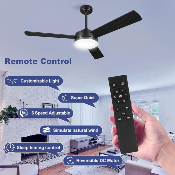 52 in. Black Outdoor Ceiling Fans with Light and Remote, Modern Indoor Outdoor Ceiling Fans, Reversible Quiet Ceiling Fans -2-ErisView