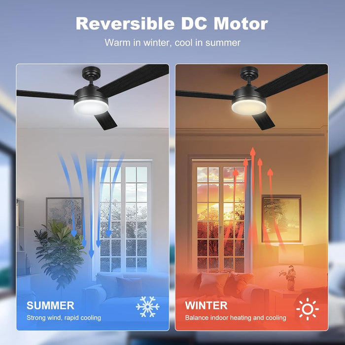 52 in. Black Outdoor Ceiling Fans with Light and Remote, Modern Indoor Outdoor Ceiling Fans, Reversible Quiet Ceiling Fans -4-ErisView