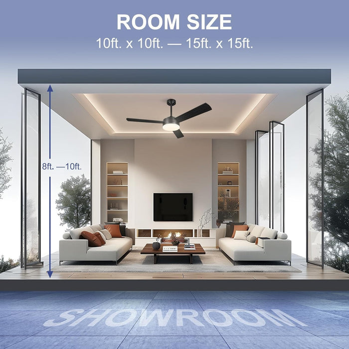 52 in. Black Outdoor Ceiling Fans with Light and Remote, Modern Indoor Outdoor Ceiling Fans, Reversible Quiet Ceiling Fans -6-ErisView