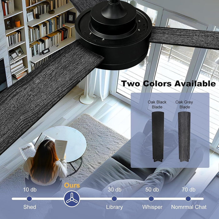 52 in. Black Outdoor Ceiling Fans with Light and Remote, Modern Indoor Outdoor Ceiling Fans, Reversible Quiet Ceiling Fans -7-ErisView