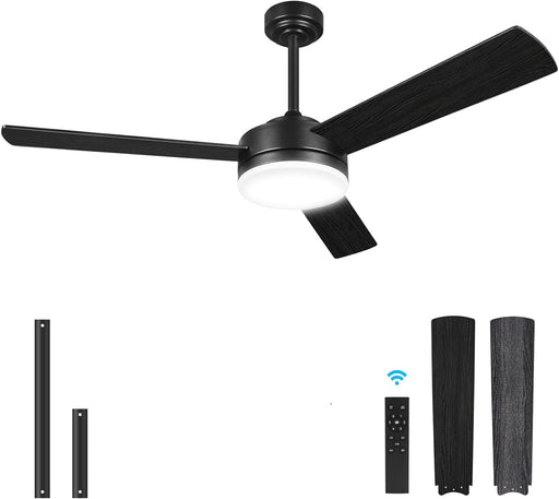 52 in. Black Outdoor Ceiling Fans with Light and Remote, Modern Indoor Outdoor Ceiling Fans, Reversible Quiet Ceiling Fans -1-ErisView