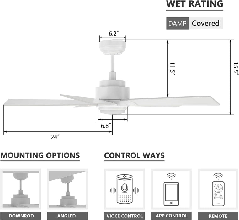 52 in. Black Outdoor Fan, Gold Smart Wi-Fi LED Ceiling Fan with Remote, Compatible with Alexa Google Assistant Siri Shortcut APP Control -13-ErisView