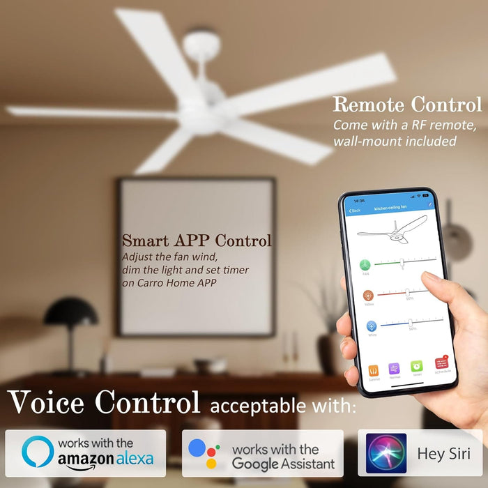 52 in. Black Outdoor Fan, Gold Smart Wi-Fi LED Ceiling Fan with Remote, Compatible with Alexa Google Assistant Siri Shortcut APP Control -19-ErisView