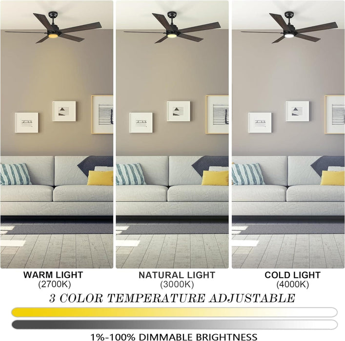 52 in. Black Outdoor Fan, Gold Smart Wi-Fi LED Ceiling Fan with Remote, Compatible with Alexa Google Assistant Siri Shortcut APP Control -22-ErisView