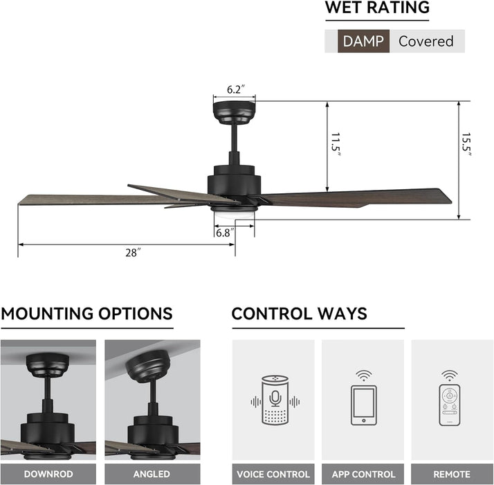 52 in. Black Outdoor Fan, Gold Smart Wi-Fi LED Ceiling Fan with Remote, Compatible with Alexa Google Assistant Siri Shortcut APP Control -25-ErisView