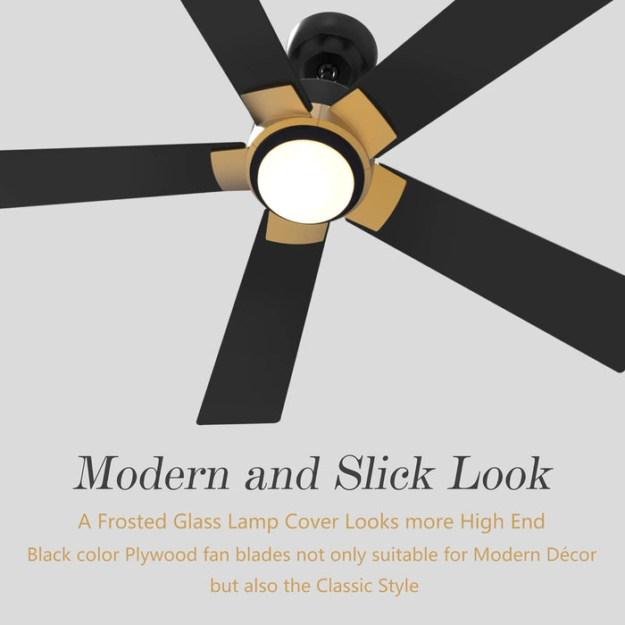 52 in. Black Outdoor Fan, Gold Smart Wi-Fi LED Ceiling Fan with Remote, Compatible with Alexa Google Assistant Siri Shortcut APP Control -4-ErisView