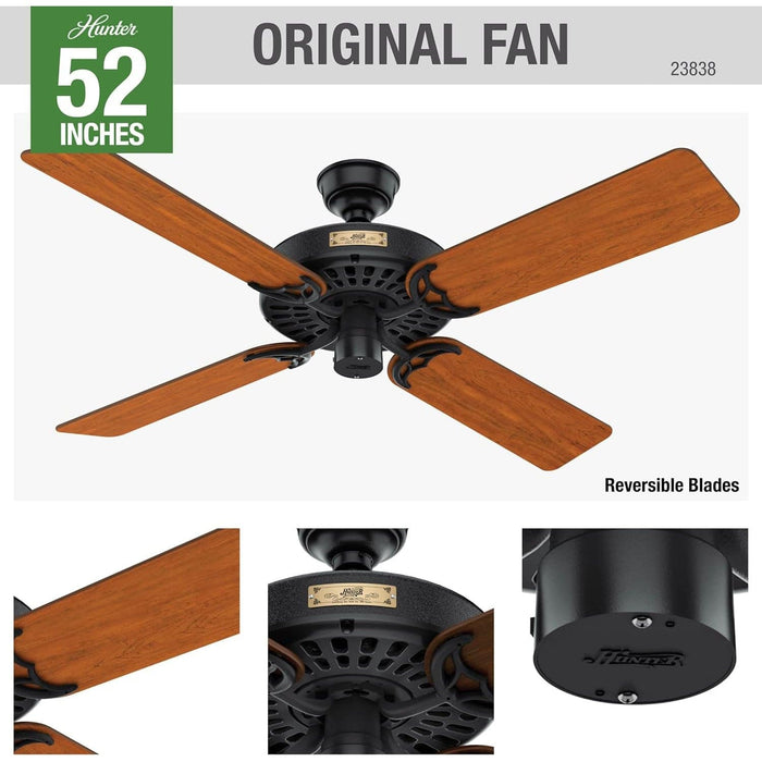 52 in. Black Outdoor Fan, Indoor Outdoor Ceiling Fans with Pull Chain Control, Hugger Ceiling Fans-3-ErisView