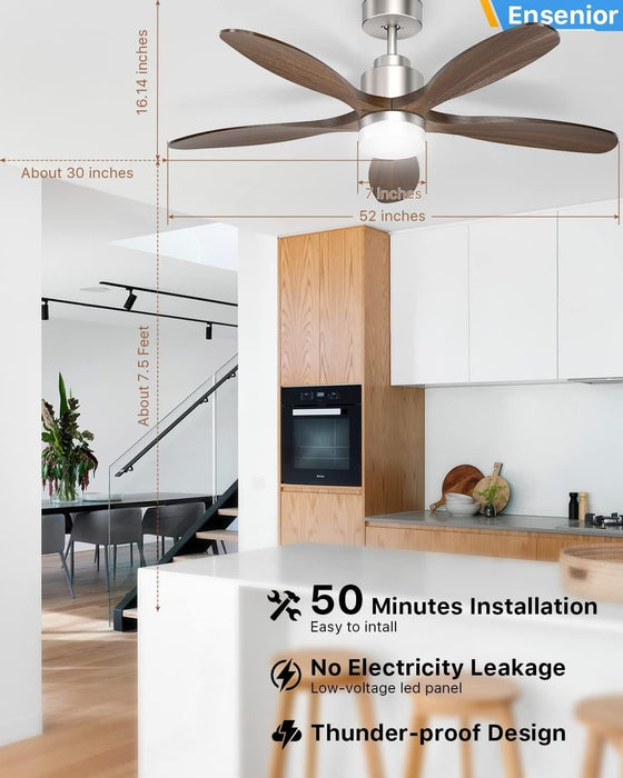52 in. Black Remote Control Ceiling Fan and Light, Wood Reversible DC Ceiling Fan for Bedroom Living Room -14-ErisView