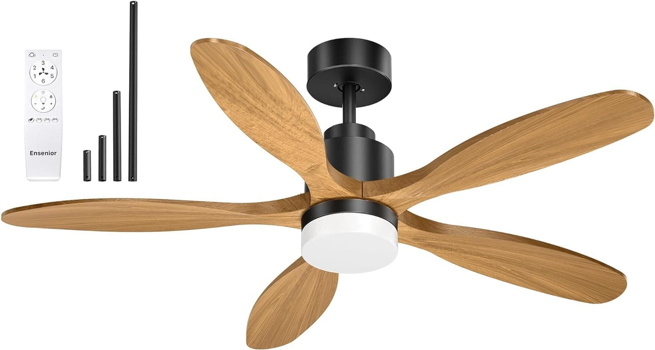 52 in. Black Remote Control Ceiling Fan and Light, Wood Reversible DC Ceiling Fan for Bedroom Living Room -15-ErisView