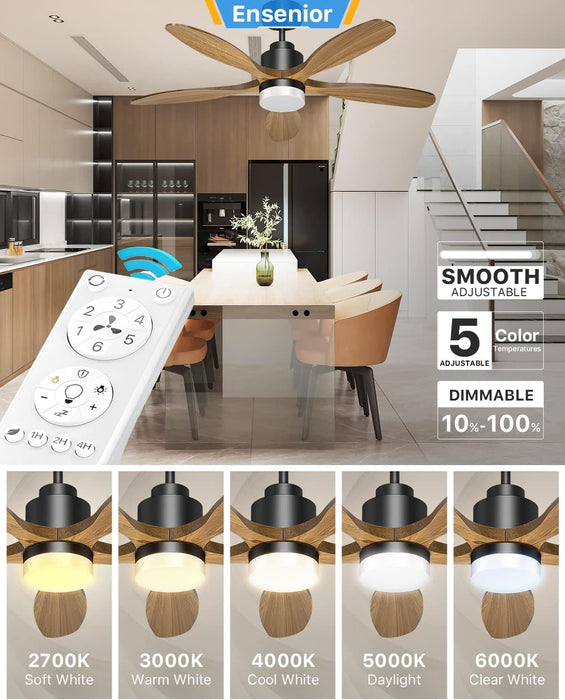 52 in. Black Remote Control Ceiling Fan and Light, Wood Reversible DC Ceiling Fan for Bedroom Living Room -17-ErisView