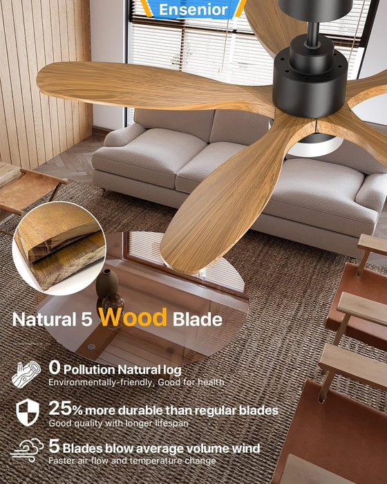 52 in. Black Remote Control Ceiling Fan and Light, Wood Reversible DC Ceiling Fan for Bedroom Living Room -18-ErisView