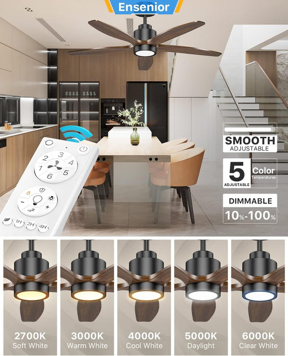 52 in. Black Remote Control Ceiling Fan and Light, Wood Reversible DC Ceiling Fan for Bedroom Living Room -3-ErisView