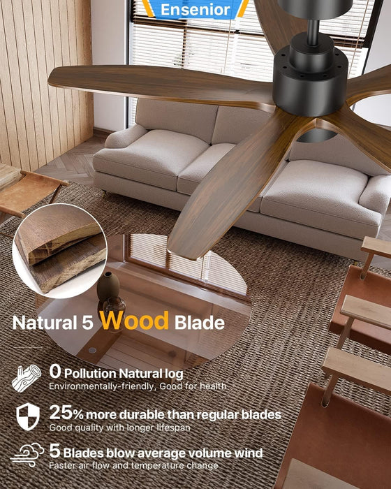 52 in. Black Remote Control Ceiling Fan and Light, Wood Reversible DC Ceiling Fan for Bedroom Living Room -5-ErisView