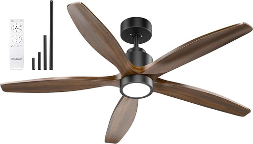 52 in. Black Remote Control Ceiling Fan and Light, Wood Reversible DC Ceiling Fan for Bedroom Living Room -1-ErisView